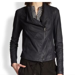 Vince Leather Scuba Jacket jacket asymmetric front-zip closure ribbed panels M